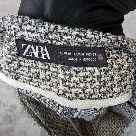 Zara Skort Womens Medium Gray Tweed Wrap Front Shorts Mini Skirt Pockets Lined - Picture 9 of 9